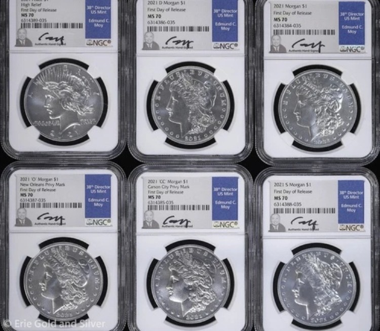 2021年 ピース・アンド・モーガン シルバーダラー 6枚セット NGC MS 70 | FDOR Moy サイン入り｜WORLD RESOURCE【KING店】