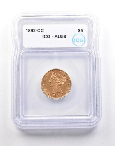 1892-CC 5ドル リバティヘッド ゴールド ハーフイーグル AU58 ICG *5108｜WORLD RESOURCE【KING店】
