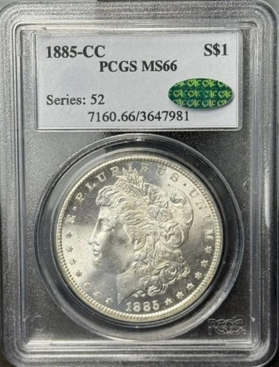 1885-CC 1ドルモルガン銀貨、PCGS MS 66 CAC、ブラストホワイト＆ラスター｜WORLD RESOURCE【KING店】