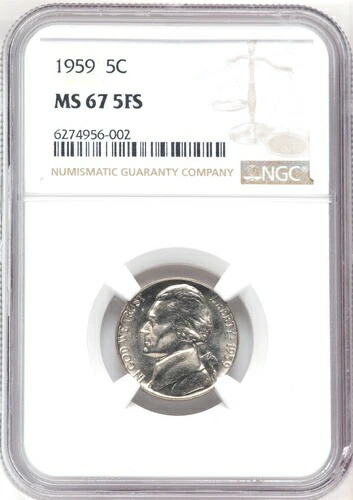 1959 年 ジェファーソン ニッケル 5 セント フル ステップ NGC MS67 NGC 価格ガイド $6,000 希少!!!