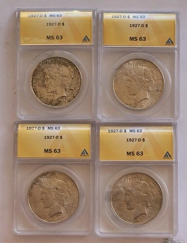 1927年Dピース銀貨 ANACS MS-63 4枚セット Cert200-204 見逃せないお買い得品