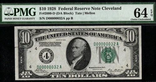 1928年 $10 FRN D00000032A P.M.G #64EPQ｜WORLD RESOURCE【KING店】