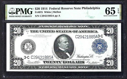 ???? 1914 $20 FRN FR-975 ??フィラデルフィア?? PMG 宝石 未流通 65 EPQ 素晴らしい!|WORLD RESOURCE【KING店】