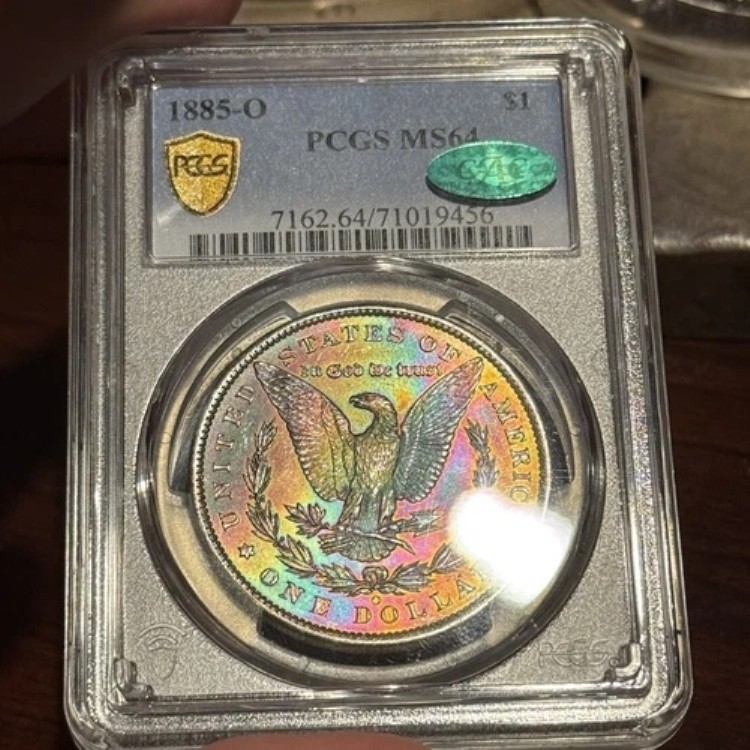 1885-O MS 64 モルガン銀貨、PCGS & CAC トーン、鮮やかな赤、緑、紫のネオン!｜WORLD RESOURCE【KING店】