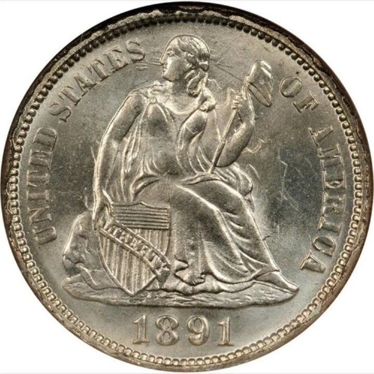 1891-O NGC MS66 座像ダイム銀貨 10セント