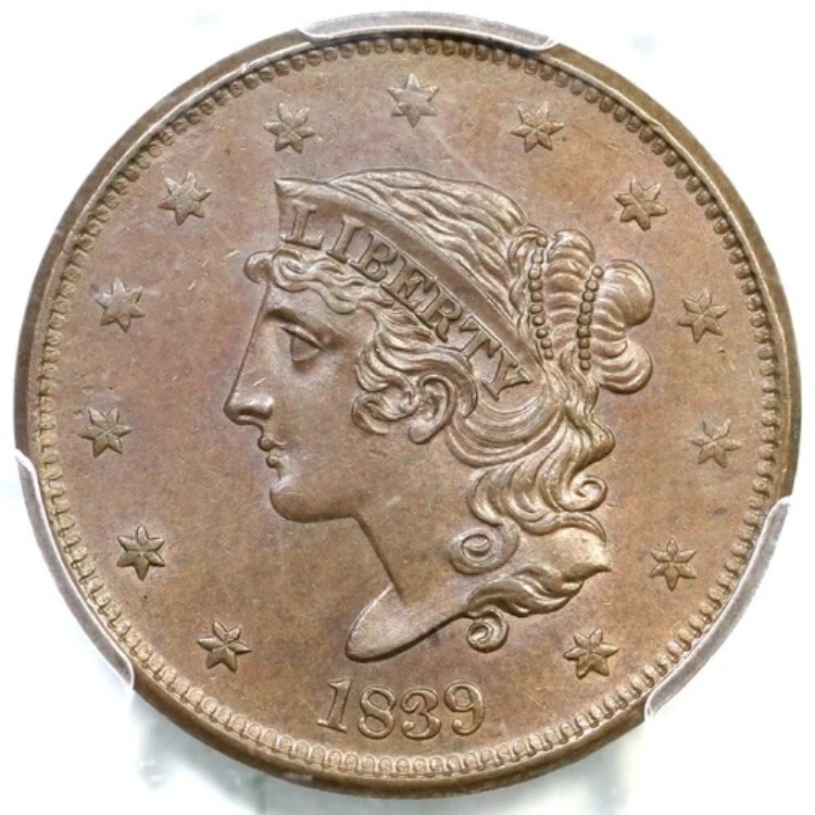 1839 N-6 R-2 PCGS MS 64 BN ブービーヘッド・マトロンまたはコロネットヘッド・ラージセントコイン 1セント｜WORLD RESOURCE【KING店】