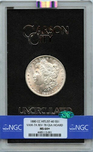 1880-CC VAM 7A モルガン・ダラー Rev 78 GSA ホード S$1 NGC MS64+ (CAC)|WORLD RESOURCE【KING店】
