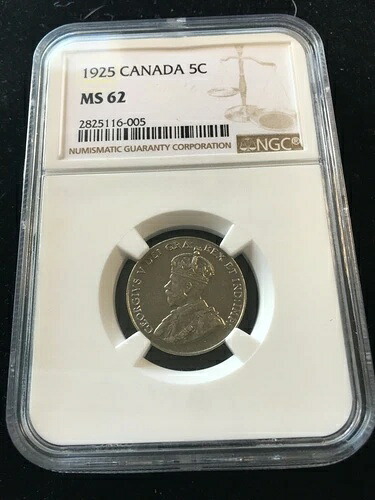 1925 NGC グレード カナダ、5 セント、**MS-62**