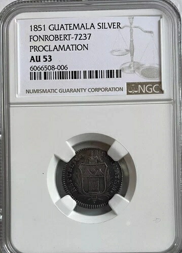 1851年グアテマラ銀貨 FONROBERT - 7237 宣言。非常に希少。入手困難