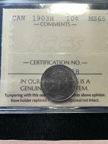1903H ICCSグレードカナダ、銀貨10セント、**MS-65** # XPO 288