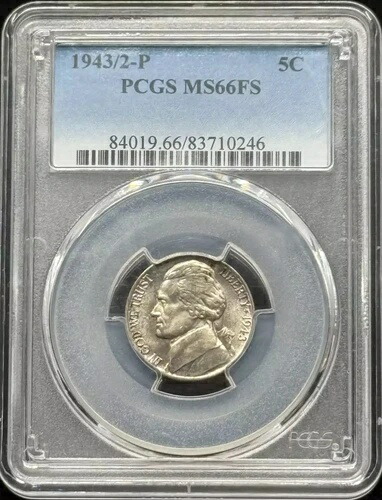 1943/2年 ジェファーソン・ニッケル PCGS MS-66 FS オーバーデイト