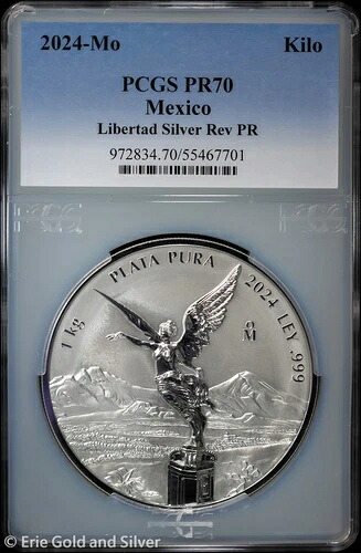 2024-Mo メキシコ リバースプルーフ 1kg シルバー リベルタッド PCGS PR 70