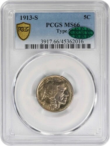 1913-S バッファローニッケル タイプ1 MS66 PCGS (CAC)