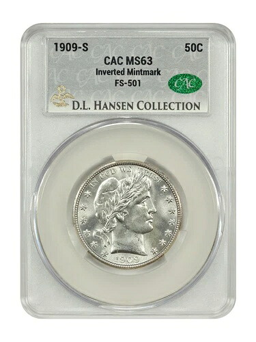 1909-S 50C CACG MS63 (反転ミントマーク、FS-501) ex: D.L. Hansen