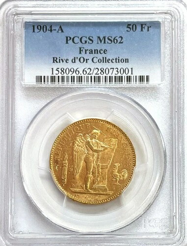 1904年 フランス 50フラン リヴ・ドール 金貨 スタンディング・ジーニアス コイン PCGS ミント ステート 62