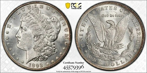 1893年 PCGS MS62 CAC モルガン銀貨 45579396