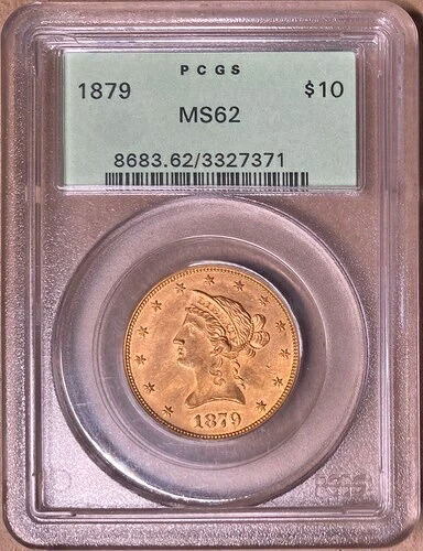 1879年 PCGS MS62 リバティヘッド ゴールドイーグル 10ドル - OGH - 再刻印日付バラエティ
