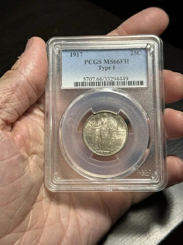 1917年 スタンディング リバティ クォーター 25セントコイン PCGS MS66 FH タイプ1 フルヘッド シルバー SLQ