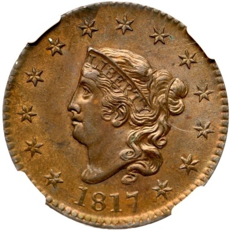 1817 N-5 R-3 NGC MS 61 BN EDS マトロンまたはコロネットヘッド ラージセントコイン 1セント