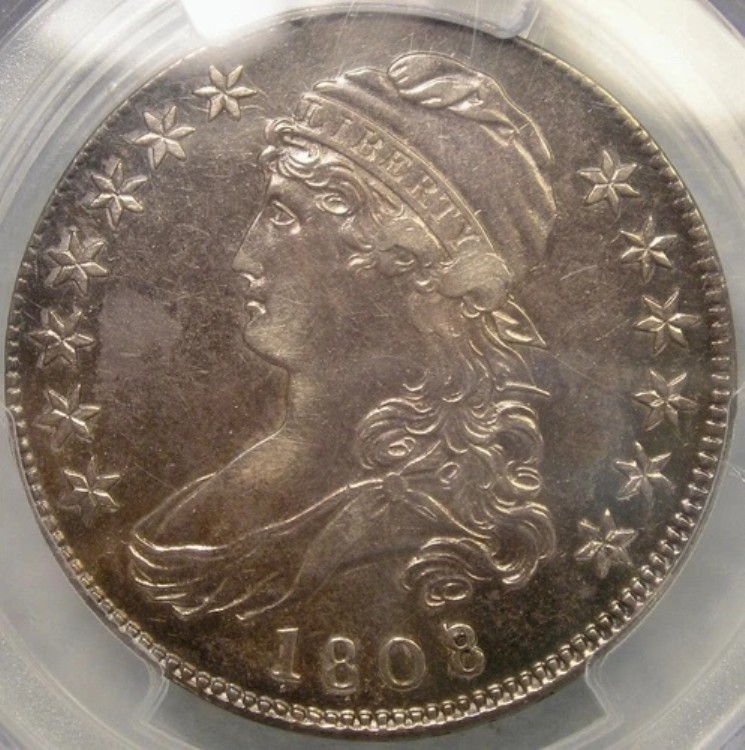 1808/7 キャップド バスト 文字入りエッジ シルバー ハーフ ドル 希少美品 PCGS AU 詳細