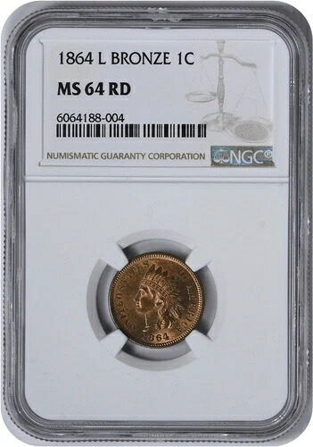 1864年 インディアン セント L リボン付 MS64RD NGC 761,145円