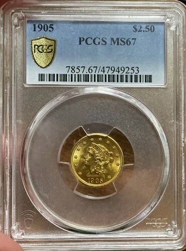 1905年 PCGS MS67 2.5ドル リバティヘッドクォーターイーグルゴールド、PCGSゴールドシールド