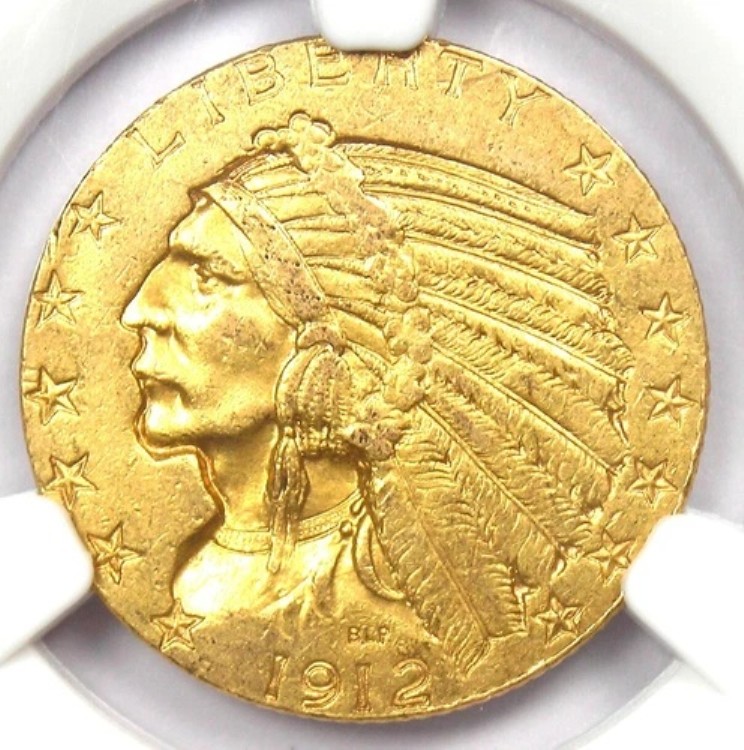 1912-S インディアンゴールドハーフイーグル5ドルコイン。NGC MS61 BU UNC - サンフランシスコ発行の希少コイン