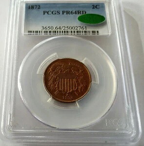 ? 1872年 プルーフ US 2セント 2c GEM チョイスコイン PCGS PR64RD CAC承認済み 美しいレッド ? 773,465円