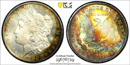 1880年 S トーン モーガン $ PCGS MS 67 Plus+CAC????ゴジラ モンスター レインボー????ビデオ 773,850円