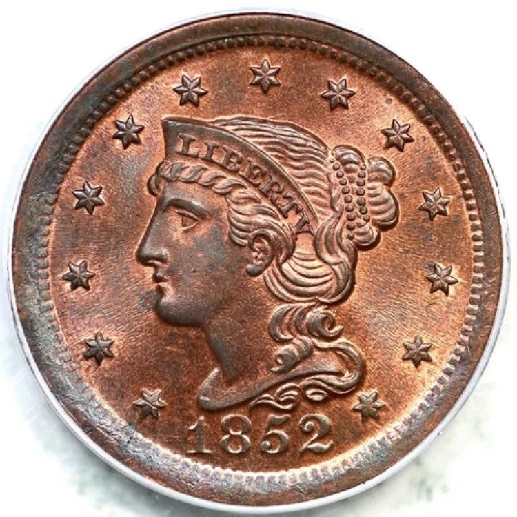 1852 N-22 R-1 PCGS MS 66 RB 編み込みヘア ラージセントコイン 1セント