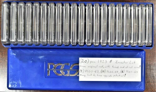 新鮮なオリジナル ロール 1923 年平和ドル、すべて (20) PCGS グレード、エンド トナー付き!!!