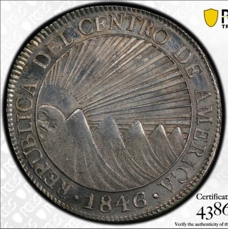 1846/2 NG MA 中央アメリカ共和国 8 レアル シルバー PCGS MS61