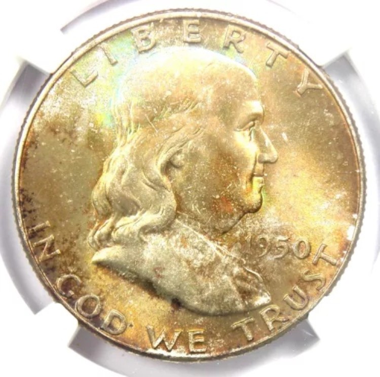 1950 年フランクリン ハーフ ドル 50 セント コイン - NGC MS67 FBL 認定 - NGC 価値 9,500 ドル!
