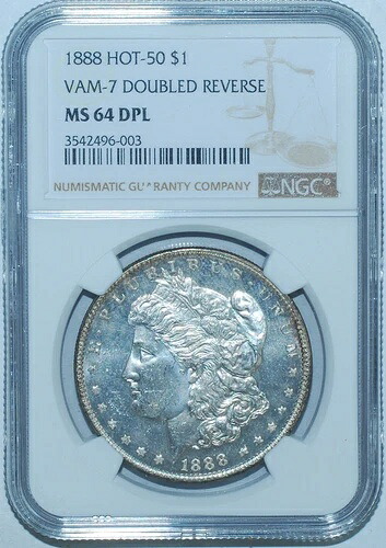 1888年 NGC MS64DMPL VAM-7 ディープミラー プルーフライク ダブルダイ リバース モルガンダラー