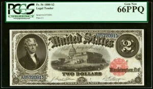 (Fr. 56) 1880 ドル 2 法定通貨 PCGS 66-PPQ