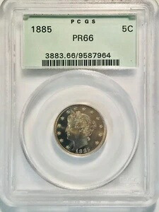1885 5C PR66 PCGS-高品位29インチのみ-発行枚数3790枚 PCGSグリーンラベル
