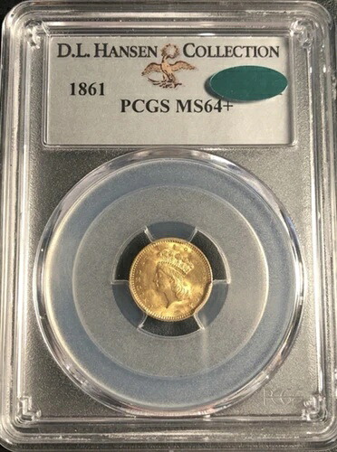 1861年 1ドル金貨 PCGS MS-64+ および (CAC) Ex. D.L. ハンセン 790,405円