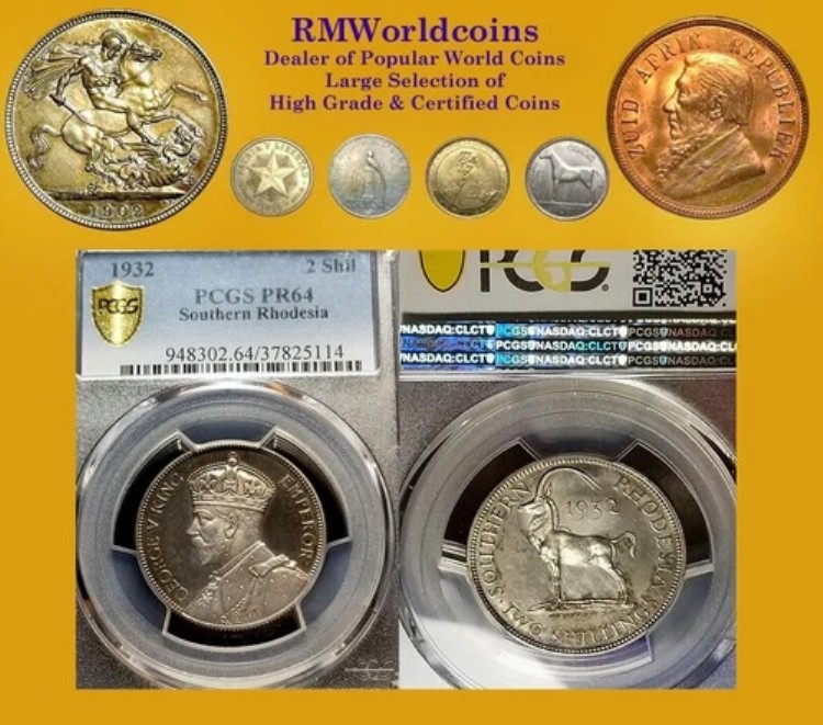 南ローデシア 1932年 2シリング 希少 極上カメオ PCGS PF64+PQ Mtg 496 打刻