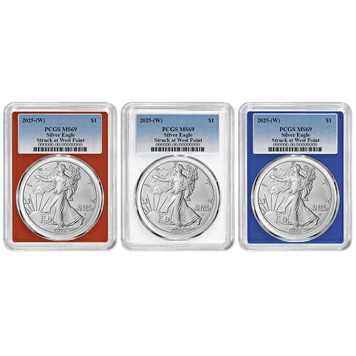 2025年 (W) 1ドル アメリカン シルバー イーグル 3点セット PCGS MS69 ブルーラベル レッド ホワイト ブルー