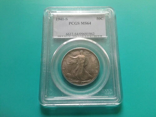 1941-S ウォーキング・リバティ ハーフダラー 50セント トーンシルバーコイン MS64 PCGS 鑑定済み