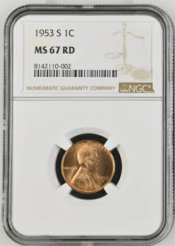 1953年 S スモールセント リンカーン、ウィートイヤーズ リバース NGC MS-67 RD
