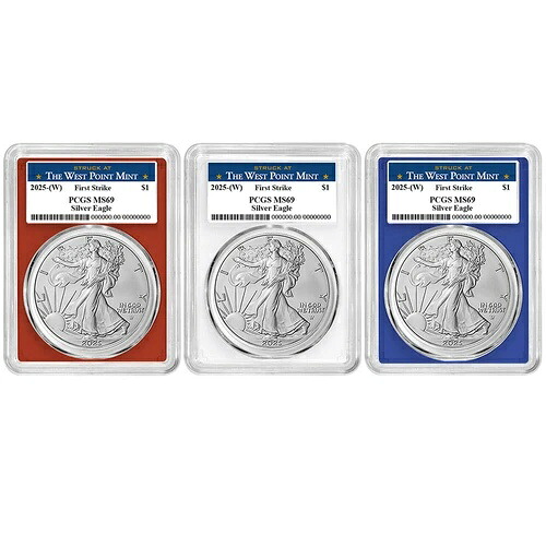 3 個セット - 2025 (W) $1 1 オンス アメリカン シルバー イーグル PCGS MS69 FS ウェスト ポイント ラベル...
