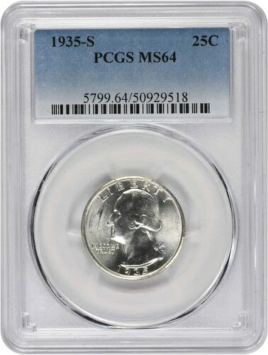 1935-S ワシントン クォーター MS64 PCGS｜WORLD RESOURCE【KING店】