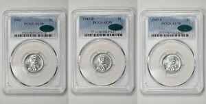 1943年 P D S 1セント リンカーン スチール セント PCGS & CAC グリーンラベル AU58 CAC 3枚セット｜WORLD RESOURCE【KING店】