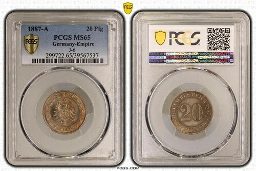 20 ペニヒ 1887 ドイツ帝国プルーフ PCGS MS65 52920｜WORLD RESOURCE【KING店】 92,565円