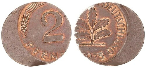 2 Pfennig 1975 ミスプリント 1 Pfennig ブランク、30% オフセンター 未流通+ 105863｜WORLD RESOURCE【KING店】
