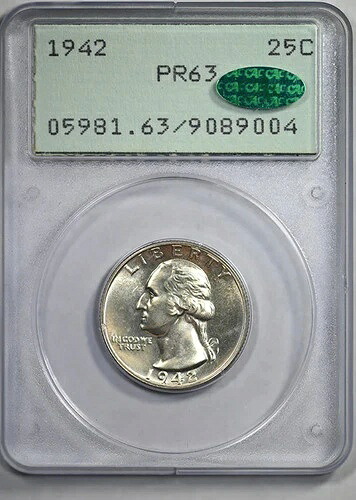 1942年 プルーフ ワシントン クォーター 25セント PCGS ラトラー PR63 CAC｜WORLD RESOURCE【KING店】