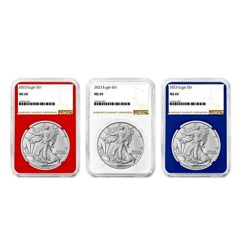 2023年 1ドル アメリカン シルバー イーグル 3点セット NGC MS69 ブラウンラベル レッド ホワイト ブルー｜WORLD RESOURCE【KING店】