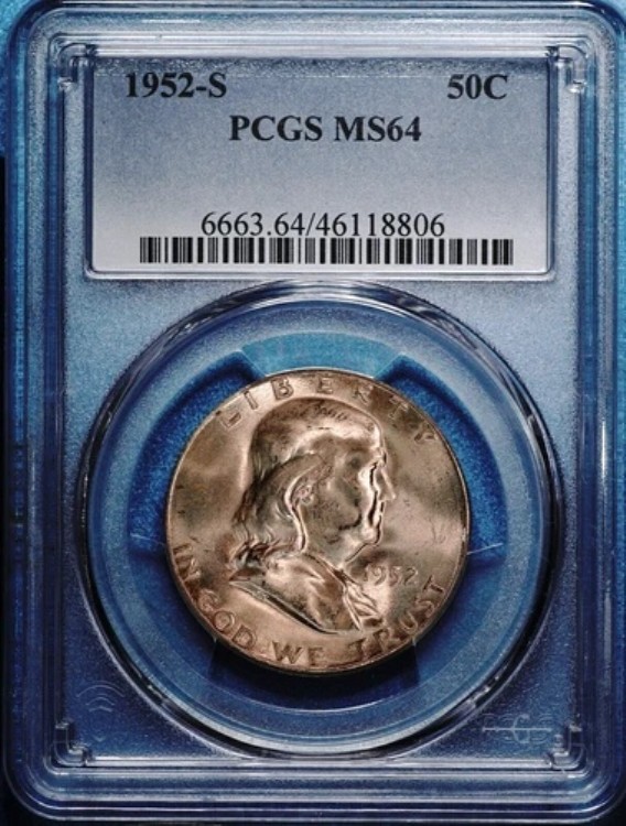 1952-S フランクリン ハーフダラー シルバー PCGS MS64、美しいベルライン！価値あるコイン！806｜WORLD RESOURCE【KING店】