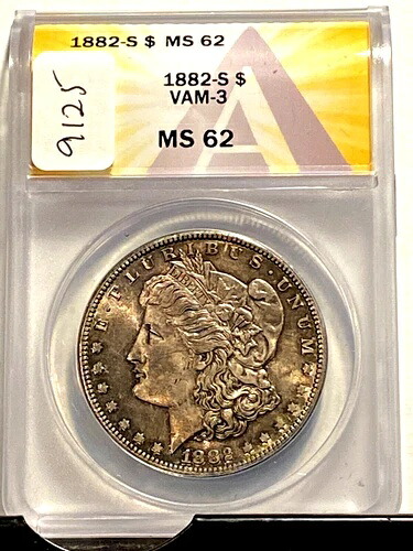 #A9125、モルガン銀貨 ANACS 1882 S MS 62 希少 VAM 3｜WORLD RESOURCE【KING店】